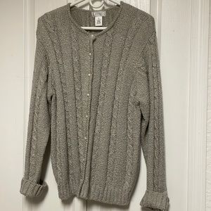 Vintage Jennifer Moore Gray Sweater Cardigan Cable knit